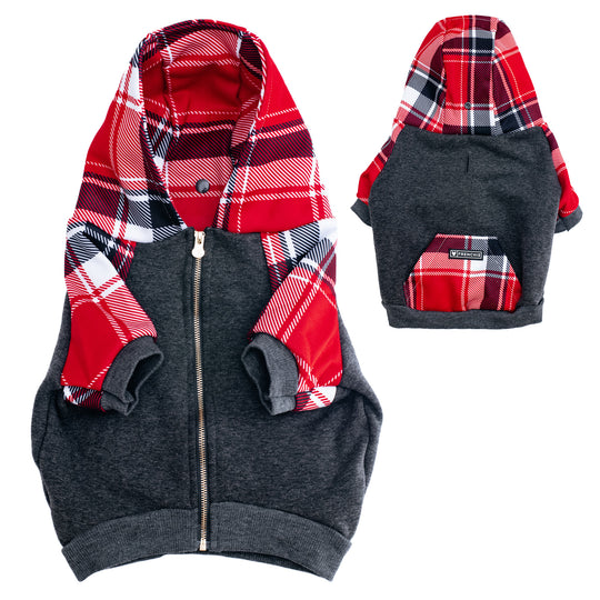 Frenchie Dog Hoodie - Scarlet Plaid