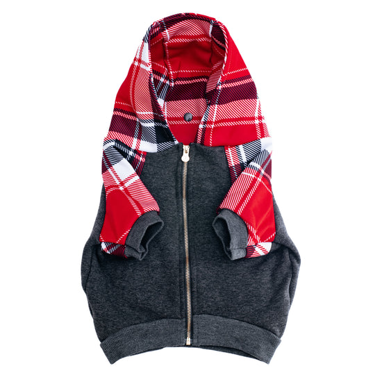 Frenchie Dog Hoodie - Scarlet Plaid