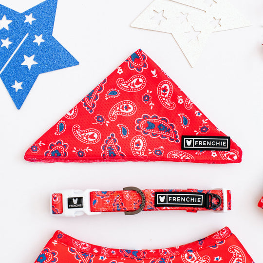 Frenchie Cooling Bandana - Red, White, and Paisley