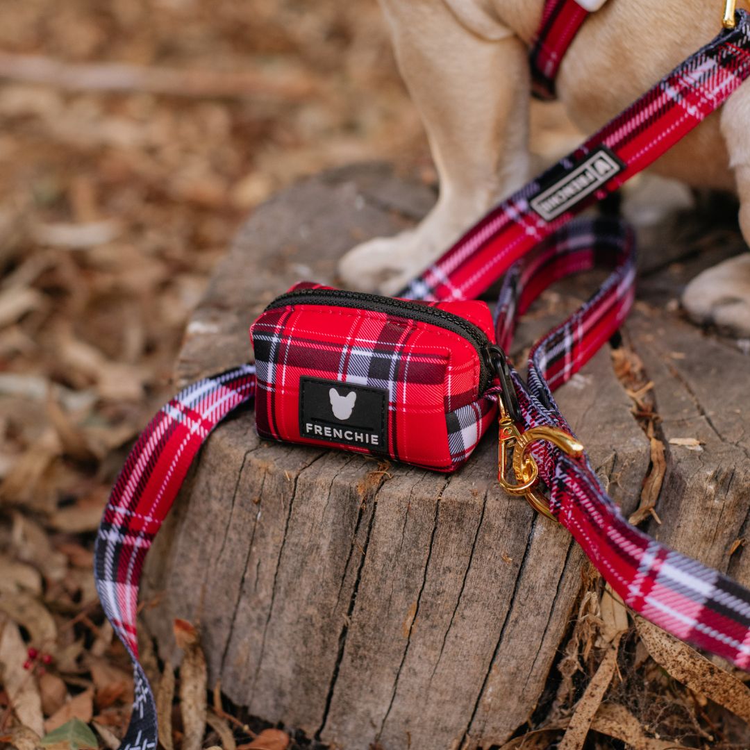 Frenchie Poo Bag Holder - Scarlet Plaid