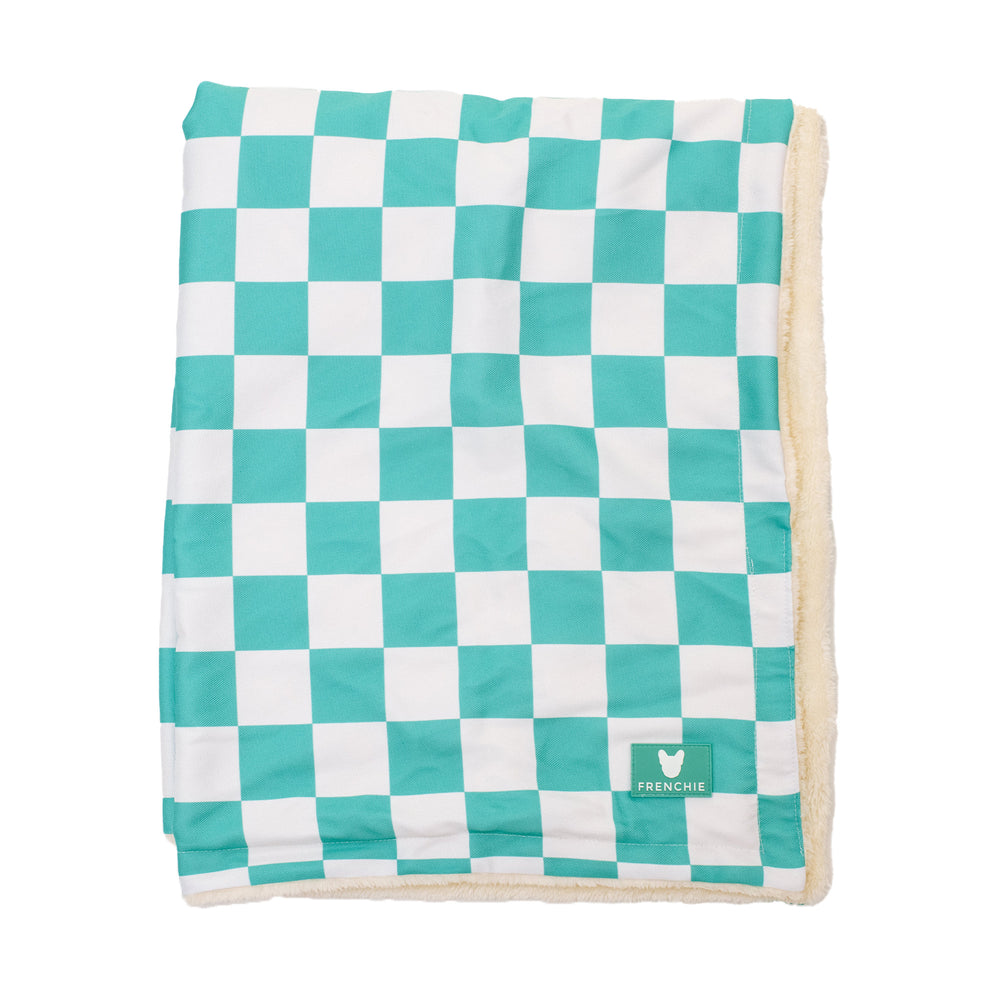 Frenchie Blanket - Aqua Checkered