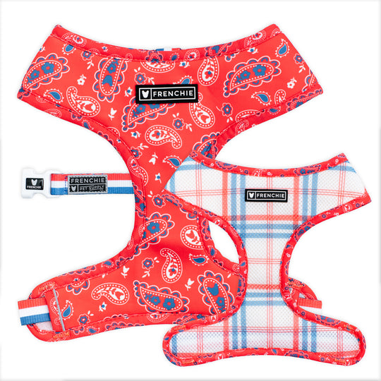 Frenchie Duo Reversible Harness - Red, White, and Paisley