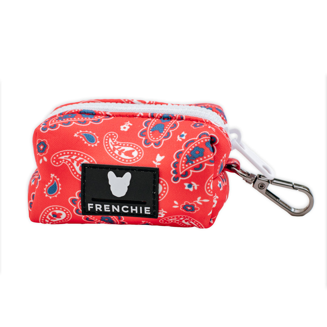 Frenchie Poo Bag Holder - Red, White, and Paisley