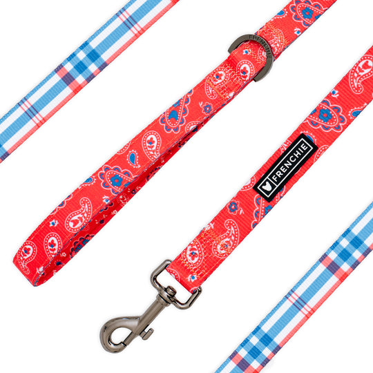 Frenchie Comfort Leash - Red, White, and Paisley