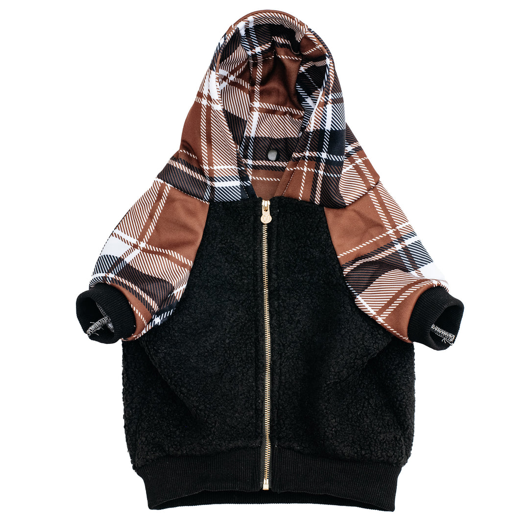 Frenchie Dog Hoodie - Cocoa Plaid