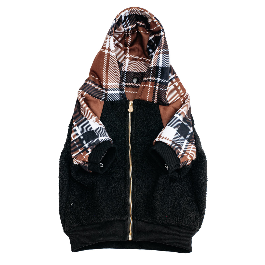 Frenchie Dog Hoodie - Cocoa Plaid