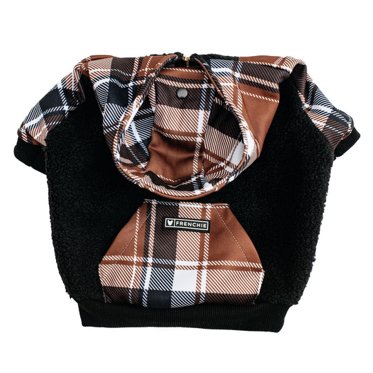 Frenchie Dog Hoodie - Cocoa Plaid