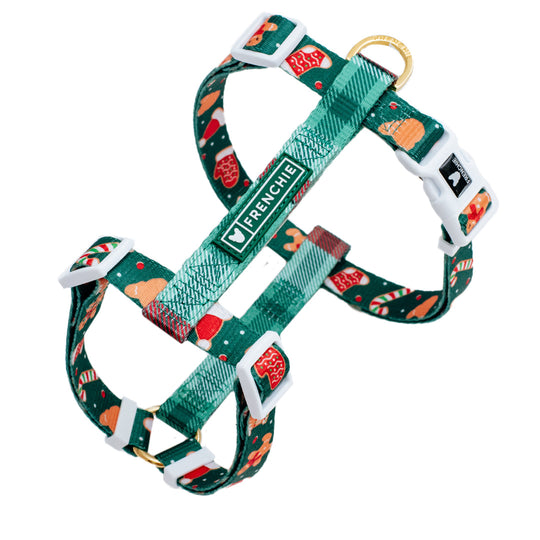 Frenchie Strap Harness - Gingerbread- Green