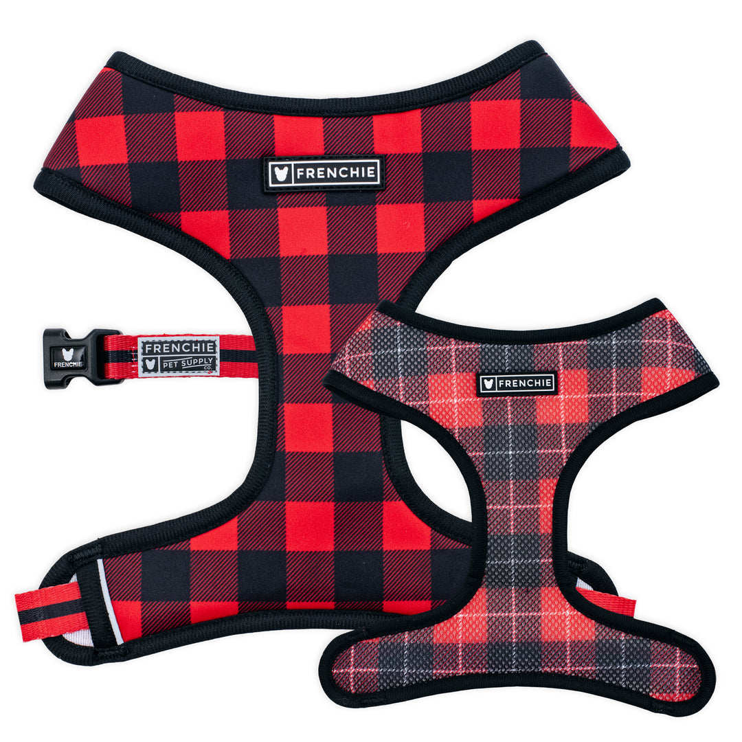 Frenchie Duo Reversible Harness - Red and Black Plaid