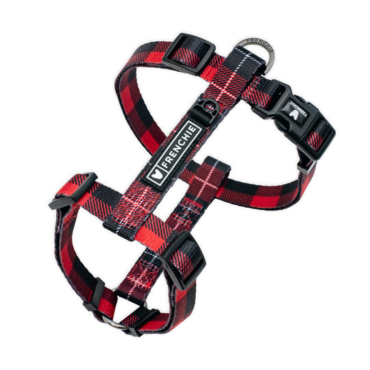 Frenchie Strap Harness - Red and Black Plaid