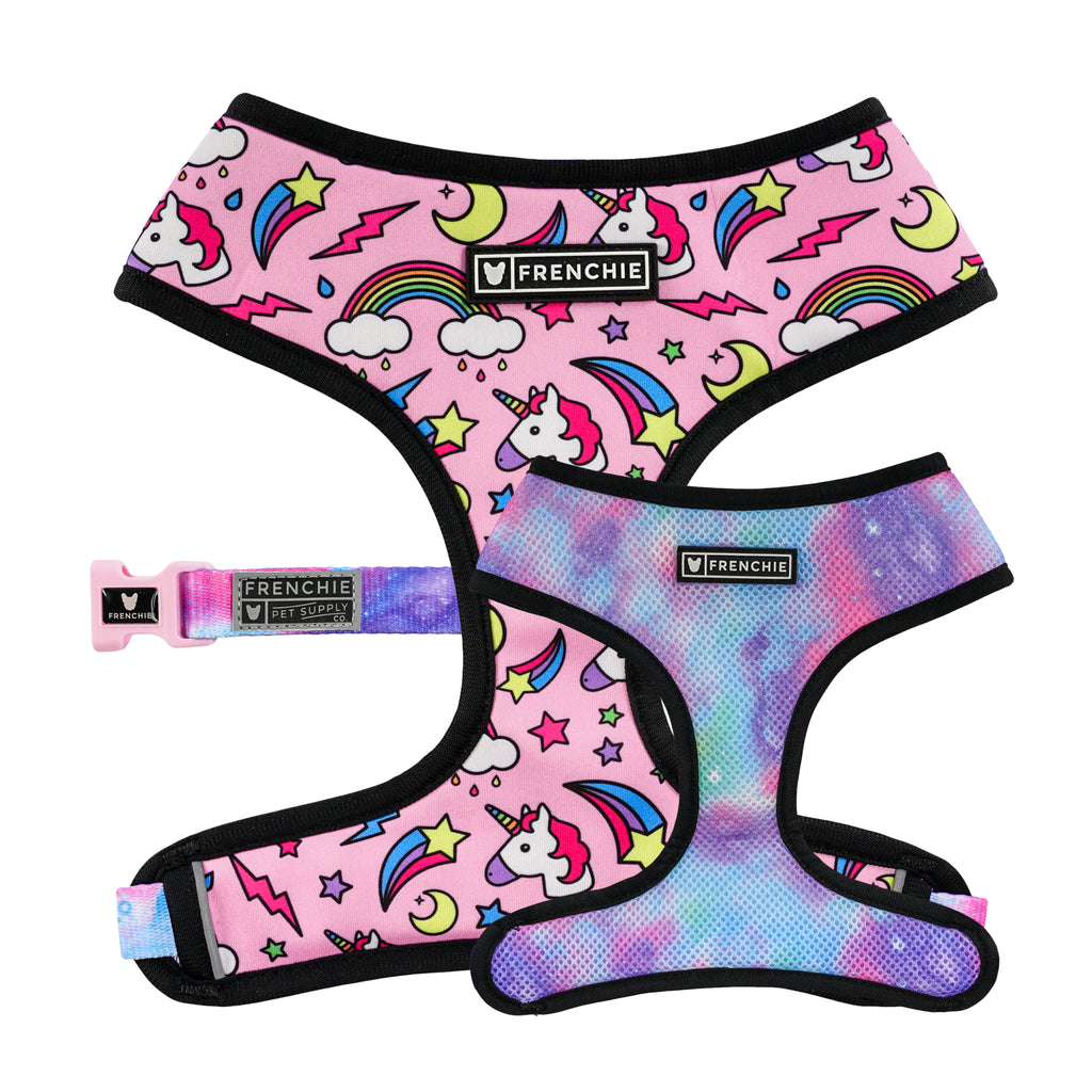 Frenchie Duo Reversible Harness - Magical Unicorn MASTER - Frenchie Bulldog - Shop Harnesses for French Bulldogs - Shop French Bulldog Harness - Harnesses for Pugs
