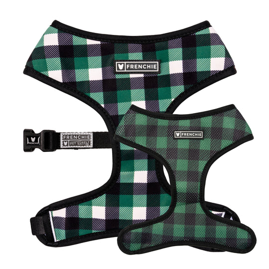 Frenchie Duo Reversible Harness - Emerald Plaid - Frenchie Bulldog - Shop Harnesses for French Bulldogs - Shop French Bulldog Harness - Harnesses for Pugs